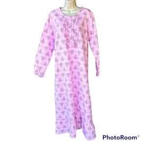 Noble Mount Premium Brushed Flannel Long Night Gown Fleur Pink Black Womens L